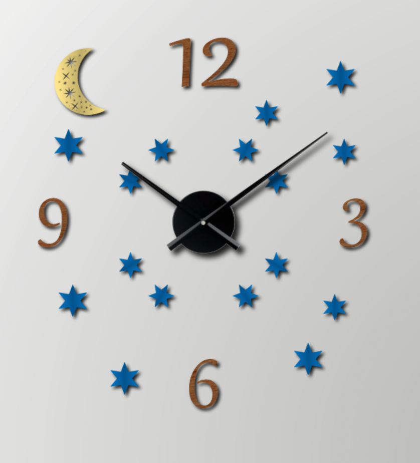 HORLOGE MURALE LUNE ETOILES